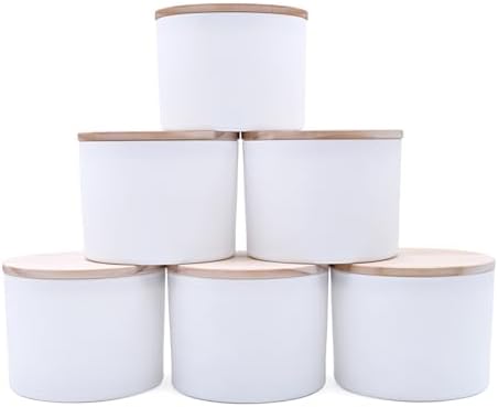 18 Oz Thick Candle Jars with Wood Lids 6 Pcs Matte White