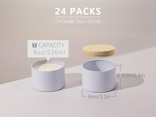 Aroparc 8oz Candle Tins 24 Pack with Wood Grain Lids