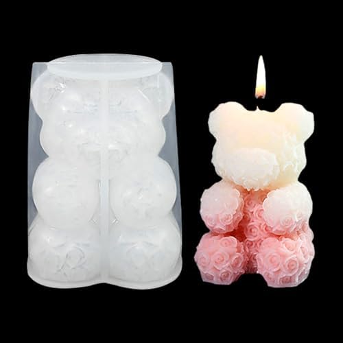Zayookey 3D Rose Bear Candle Mold for Epoxy Resin and Soap
