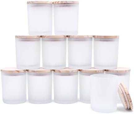 Frosted White Thick Candle Jars with Wood Lids 12 Pcs