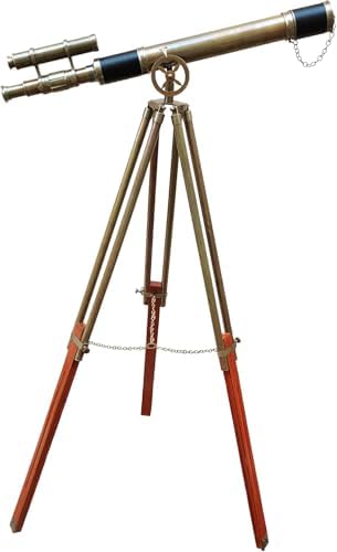 Antique Brass Telescope with Wooden Tripod Stand