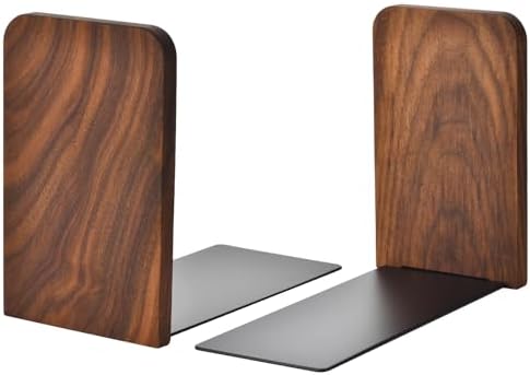 Black Walnut Book Ends Heavy Duty Non-Slip Set of 2