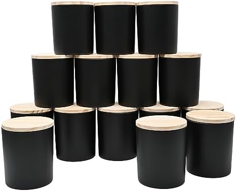10 Oz Thick Candle Jars 15 Pcs with Wood Lids Matte Black