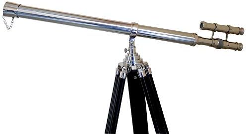 Double Barrel Nickel Telescope 63 Inch Floor Standing with Black Tripod
