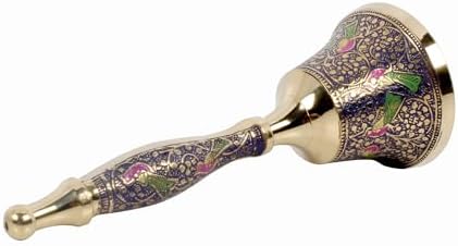 Brass Hand Bell with Peacock Design 75 Inch Blue Call Bell