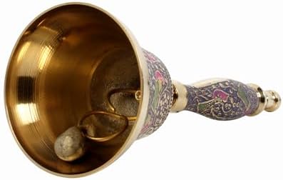 Brass Hand Bell with Peacock Design 75 Inch Blue Call Bell