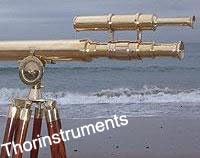 Vintage Solid Brass Brown Tripod Telescope