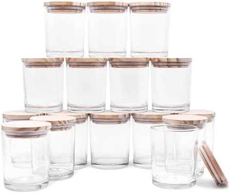 Showin Thick Candle Jars 16 Pcs 7 Oz Clear Glass with Wood Lids