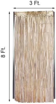 Efavormart 8ft Matte Gold Foil Fringe Curtain