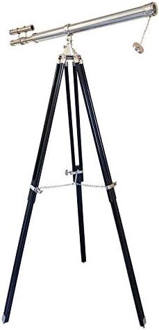 Double Barrel Nickel Telescope 63 Inch Floor Standing with Black Tripod