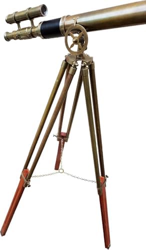 Antique Brass Telescope with Wooden Tripod Stand