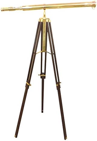 Handmade Brass Telescope with Brown Wooden Tripod