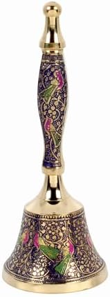 Brass Hand Bell with Peacock Design 75 Inch Blue Call Bell