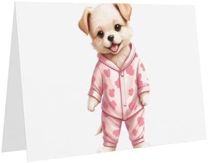 Pink Puppy in Pajamas Greeting Card for Christmas and Birthday
