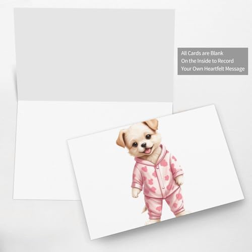 Pink Puppy in Pajamas Greeting Card for Christmas and Birthday
