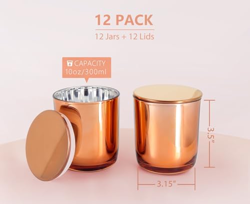 Aroparc 10oz Rose Gold Candle Jars with Metal Lids 12 Pack