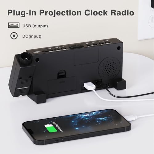 Mesqool Projection Alarm Clock with FM Radio and Dual Alarms
