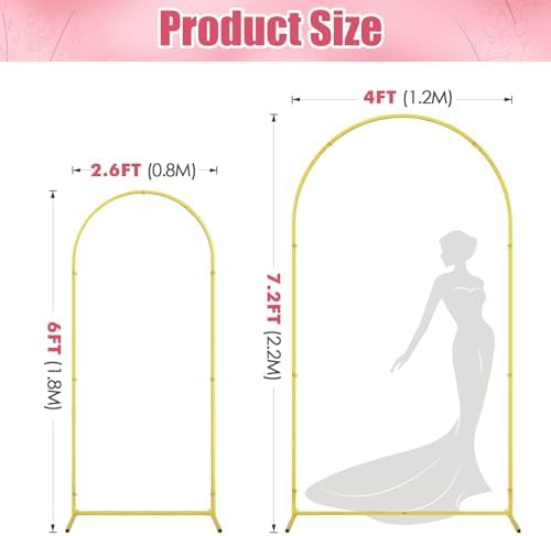 Set of 2 Gold Wedding Arch Backdrop Stands with Ground Stakes