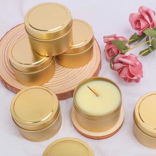 GENHAKON 48 Pack 4 Oz Golden Candle Tins
