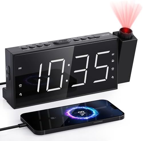 Mesqool Projection Alarm Clock with FM Radio and Dual Alarms