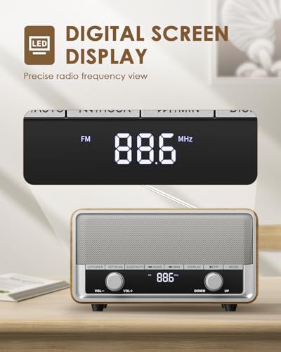 Audiocrazy AM FM Digital Clock Radio with LCD Display and Bluetooth