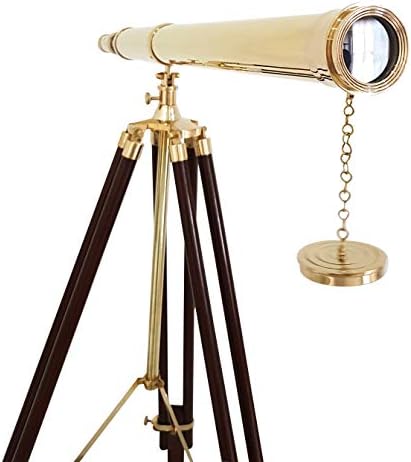Handmade Brass Telescope with Brown Wooden Tripod