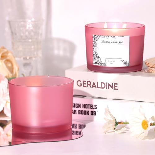 6 Pack Frosted Pink Glass Candle Jars with Lids - 16oz