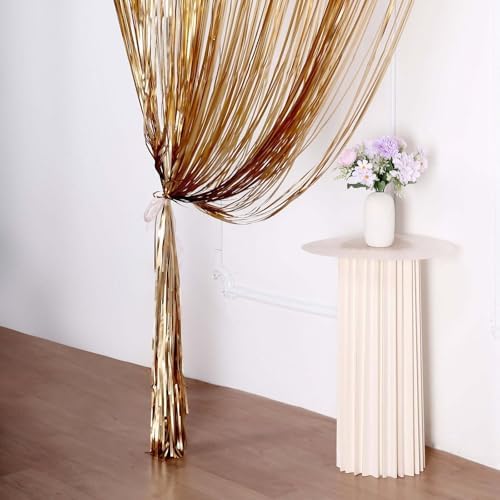 Efavormart 8ft Matte Gold Foil Fringe Curtain