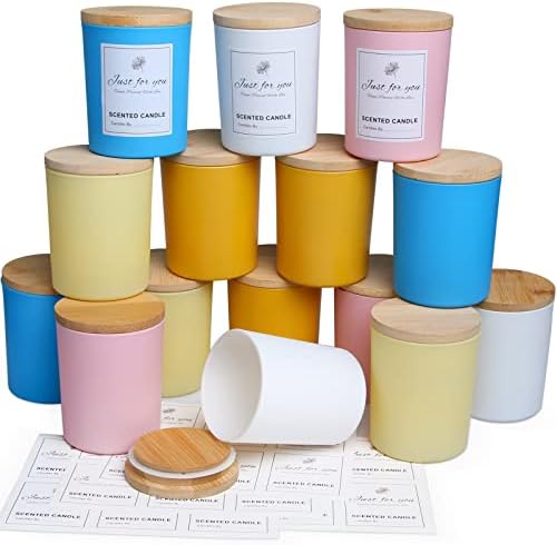 CONNOO 15 Pack Glass Candle Jars with Bamboo Lids for Candle Making