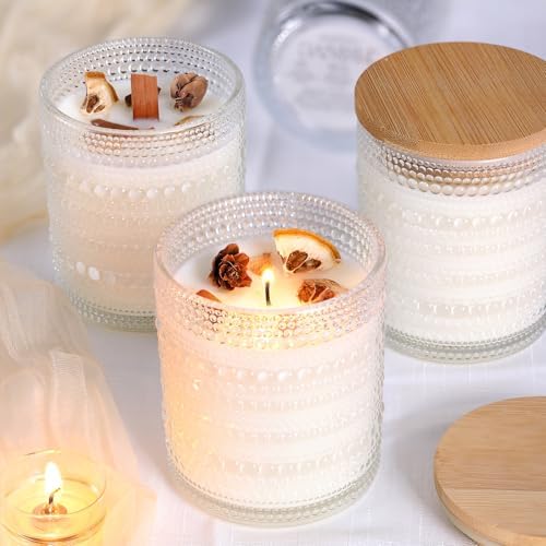 DARJEN 12 Pack Clear Candle Jars with Bamboo Lids and Labels