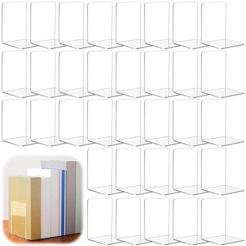 Maitys 32 Pcs Clear Acrylic Book Ends for Shelves