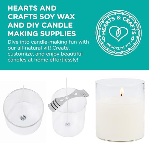 Hearts Crafts Soy Candle Wax Kit - 10 lb Flakes 100 Wicks 2 Holders