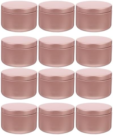 Beavorty 12pc Candle Jars with Lid Rose Gold Metal Containers