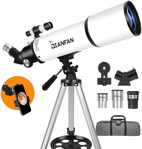 Dianfan 80mm Refractor Telescope - 600mm Focal Length with Tripod and Phone Adapter