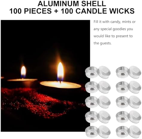 TEHAUX 100pcs Aluminum Tea Light Cups with Candle Wicks