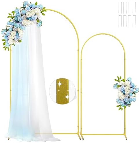 Set of 2 Gold Wedding Arch Backdrop Stands with Ground Stakes