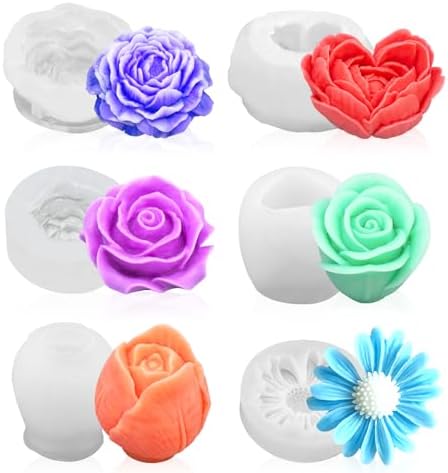 6Pcs Rose Flower Candle Resin Silicone Mold Set