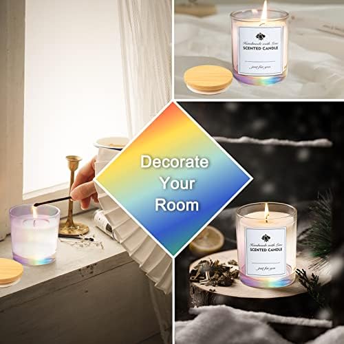CONNOO 12 Pack 10 Oz Iridescent Glass Candle Jars with Airtight Bamboo Lids