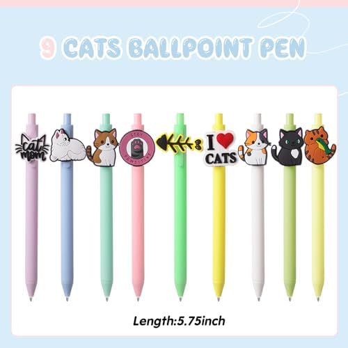 9 Pcs Cat Ballpoint Pens Set Cute Fun Writing Pens