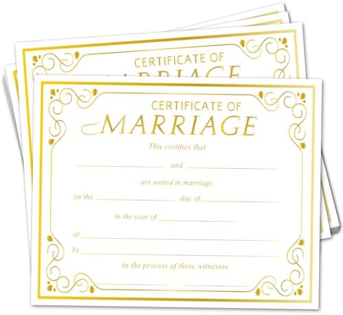 Gold Marriage Certificate Paper for Wedding Ceremony