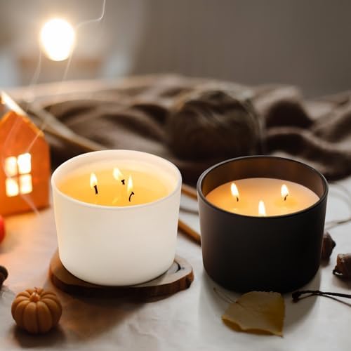 18 Oz Thick Candle Jars with Wood Lids 6 Pcs Matte White