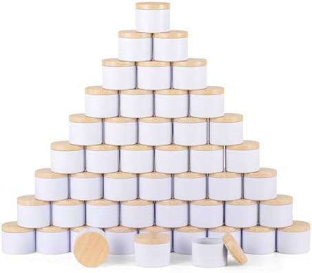 BOTINXIS 24 Pcs 4oz Matte White Candle Tins with Wood Grain Lids