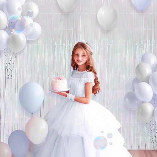 2 Pack White Iridescent Streamers Backdrop