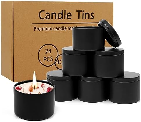 24 Pcs Black Candle Tins with Lids for DIY Candles