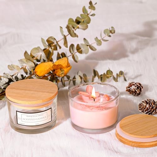 CONNOO 15 Pack 4 Oz Clear Glass Candle Jars with Airtight Bamboo Lids