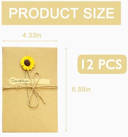 12PCS Dried Flowers Greeting Cards with Blank Card and Brown Envelopes