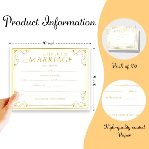Gold Marriage Certificate Paper for Wedding Ceremony