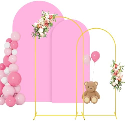 FOTSHARER Metal Arch Stand and Cover Set 72ft 6ft Pink Wedding Backdrop