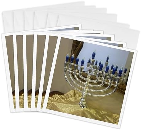 3dRose Menorah Doubled Greeting Cards Set of 6