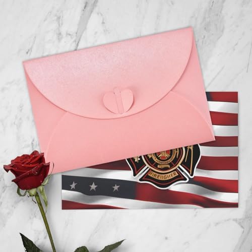 Pink Red Stripe Firefighter USA Flag Greeting Card 4x6
